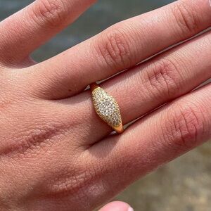 Gold Vermeil Crystal Zirconia Signet Ring, Dainty Round Trendy Ring, Gift